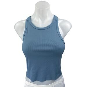 Princess Polly Blue Rib Knit Sleeveless Racerback Pullover Crop Tank Top Size 6